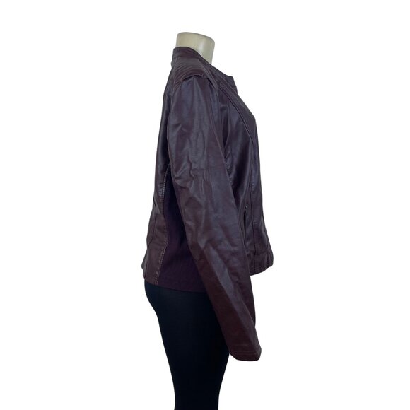 S.E.B. By Sebby Womens Burgundy Faux Leather Moto Jacket Full Zip  Sz XL - Picture 2 of 8